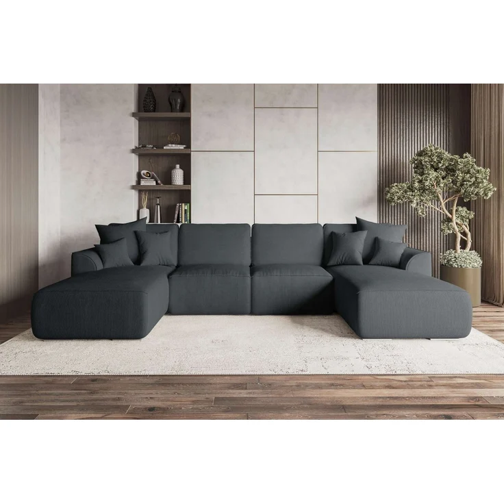 99rooms Wohnlandschaft Gusto, Sofa, U-Form, mit Schlaffunktion, mit abnehmbaren Kissen, Bezug - Cord POSO – Bild 1