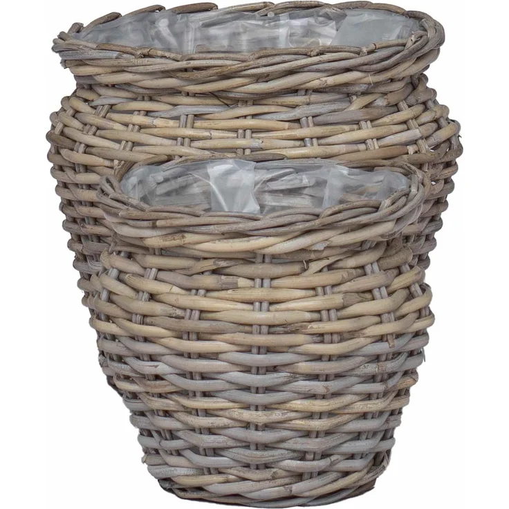 vidaXL Blumentopfkorb GENDT 2 stk. Natürliches Grau Kubu Rattan 42020959 – Bild 5