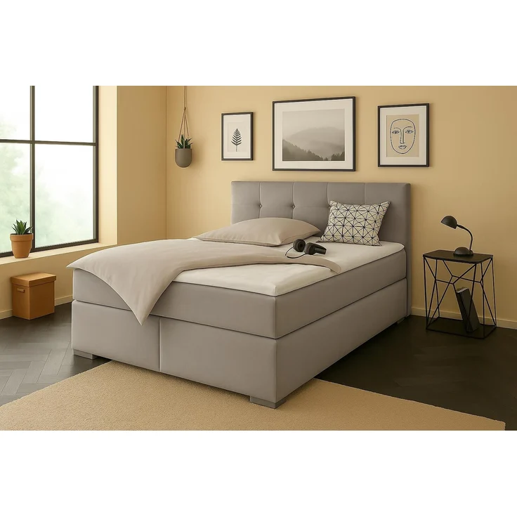 Boxspringbett TOM 160x200 cm mit Matratze und gepolstertem Kopfteil. Farbe Dunkelgrau – Bild 2