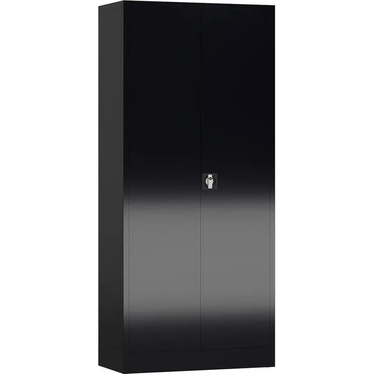 Aktenschrank Metallschrank abschließbar mit 2 Türen, 4 Fachböden 1800 x 800 x 380 mm (RAL 9005 tiefschwarz)