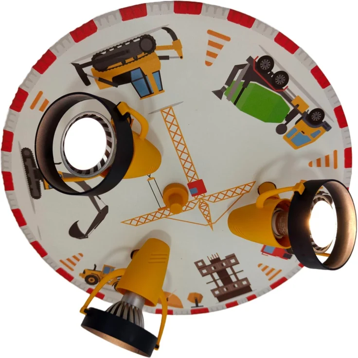 Coole Deckenlampe Motiv Baustelle für Kinderzimmer 3 flammig schwenkbar Ø 35cm – Bild 1