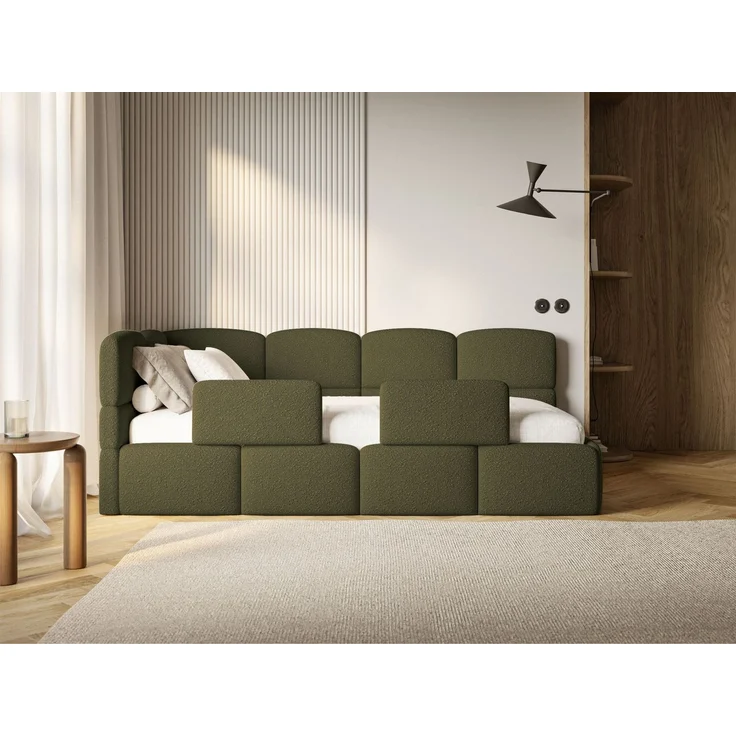 Selsey 'Cloudy' Jugendbett links, Rausfallschutz, Bouclé Olivgrün, 90x200 cm – Bild 2