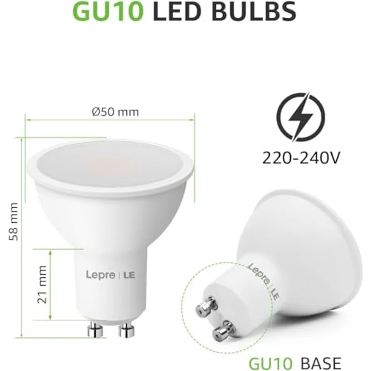 Lepro GU10 LED Warmweiss 4W Lampe, 2700K Warmweiß, 345 Lumen, 100° Abstrahlwinkel, Dimmbar Reflektorlampe, Energiesparendes LED Leuchtmittel für Wohnzimmer, Küche, Schlafzimmer, 10 Stück – Bild 5