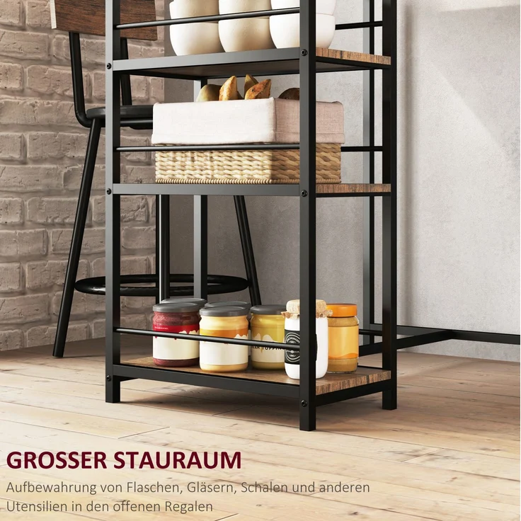 Bartisch-Set mit 2 Barhockern & 3 Ablagen, 90x50x90,5 cm, Eiche – Bild 6