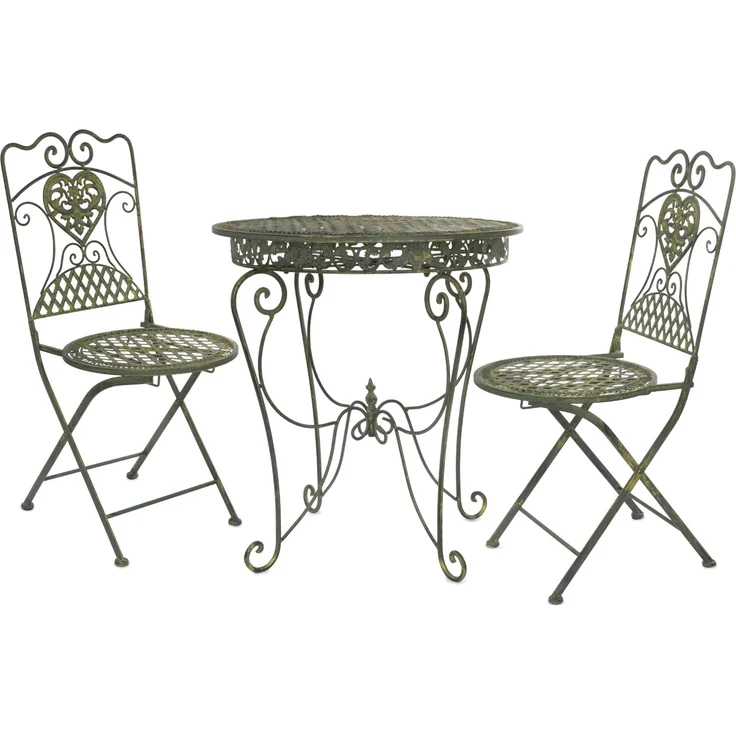 Moritz Bistro Set Tisch oval + 2 Stühle grün antik aus Gusseisen Gartendeko Set Bistrotisch Bistrostühle 3-teilig Sitzgruppe Balkonmöbel – Bild 1