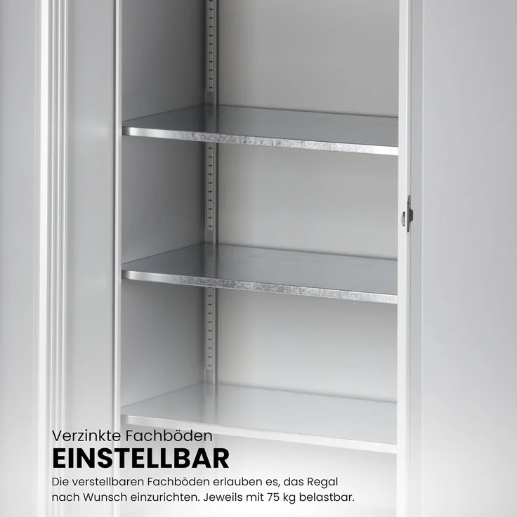 BISLEY Universal Flügeltürenschrank abschließbar - Stahlschrank mit 3-Punkt-Schloss, Tiefe: 50 cm - Werkstattschrank aus Metall mit 1 verzinkten Fachboden für 2 Reihen - Farbe: lichtgrau, HC402S1G-645 – Bild 5