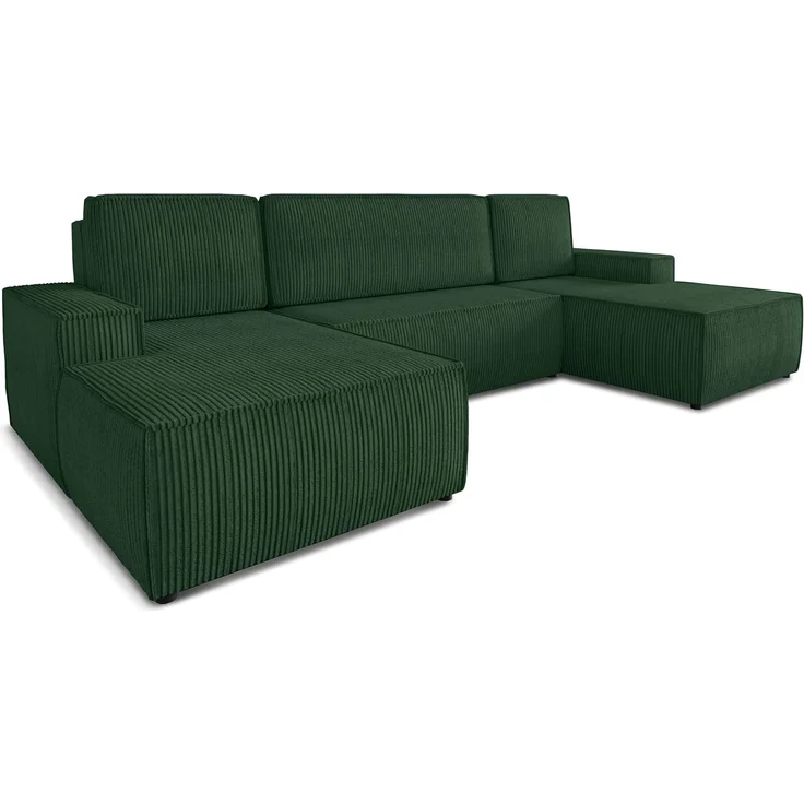 Wohnlandschaft mit Schlaffunktion Totti - U-Form Couch, Schlafsofa mit Bettkasten, Couchgranitur mit Bettfunktion, Big Sofa, Cord Stoff, Wohnzimmer (Grün (Poso 014)) – Bild 1