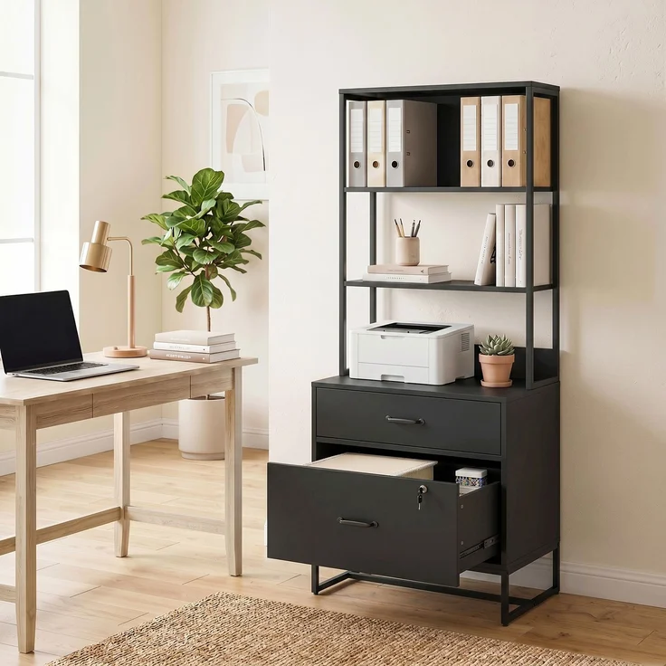 MELAYR, Aktenschrank mit Schubladen, 70 x 40 x 157 cm, Schwarz – Bild 3