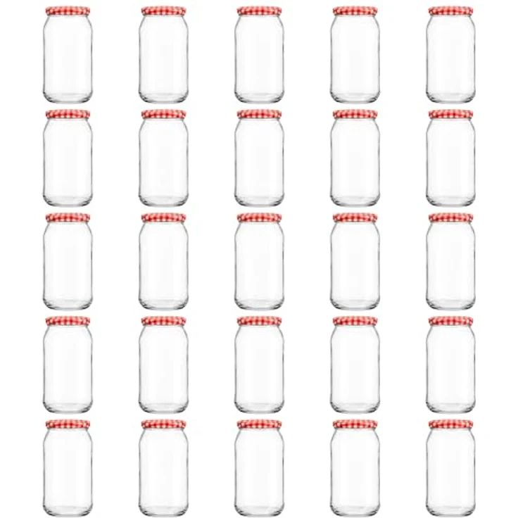hocz 25x Einmachgläser 900 ml | mit Deckel Rot Kariert TO 82 | leere Gläser mit Schraubdeckel zum befüllen | Sturzgläser, Schraubgläser, Marmeladengläser Set | 25 Stück – Bild 1