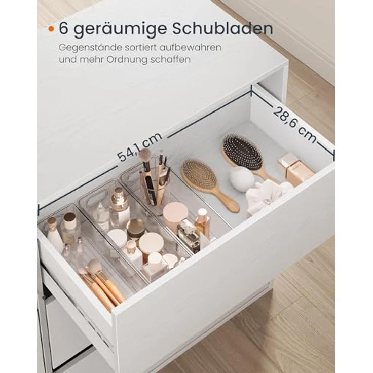 SONGMICS HOME Kommode, Schrank, Schminktisch mit Regal, Schnelle werkzeuglose Montage, nebeneinander oder L-förmig, für Schlafzimmer, Arbeitszimmer, Toolless-Technologie,schneeweiß – Bild 9