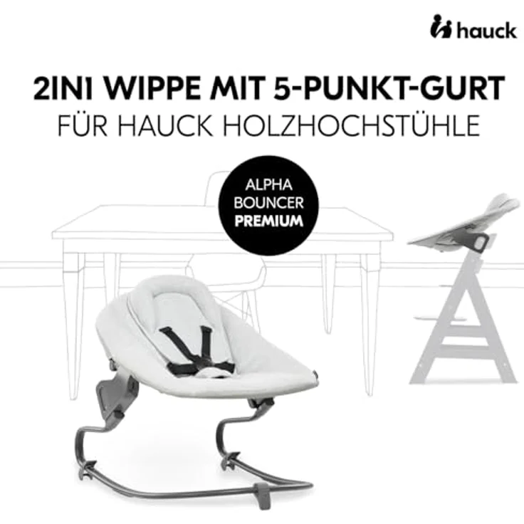 Hauck Alpha Bouncer Premium, Babywippe in Light Grey mit verstellbarer Rückenlehne und 5-Punkt-Gurt – Bild 2
