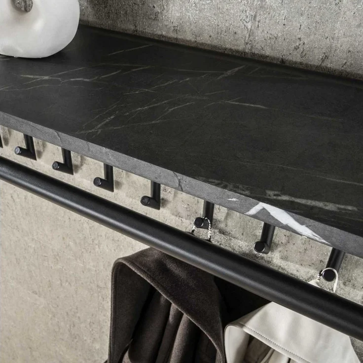Garderobe Melamik aus Metall und Melamin, modern mit Keramik-Optik, Grau, mit Hutablage und 10 Haken – Bild 3