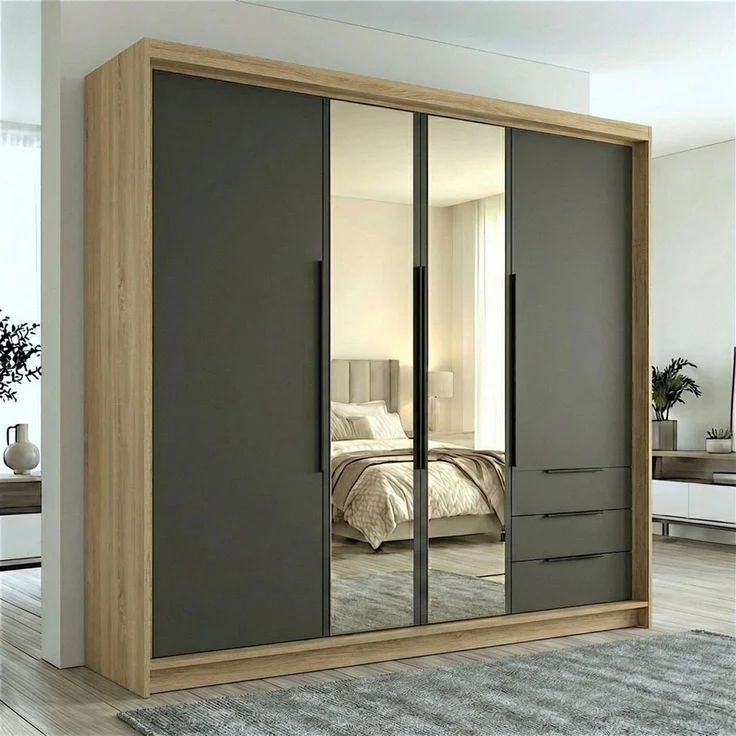 A&J MöbelLand GmbH Drehtürenschrank viertüriger Kleiderschrank mit Schubladen und Metallgriffen. (Geräumiger vier¬türiger Kleiderschrank mit Schubladen und Metallgriffen. Geräumiger Schrank mit einer Breite von 200 cm und Schubladen, ideal zur Aufbewah... – Bild 1