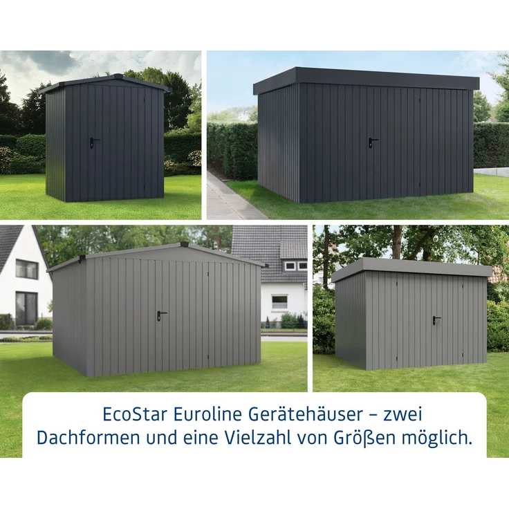 Hörmann Ecostar Metall-Gerätehaus "Euroline Trend" mit Flachdach EFD 14, graualuminium, 310 x 310 cm,1-flüglige Tür – Bild 9