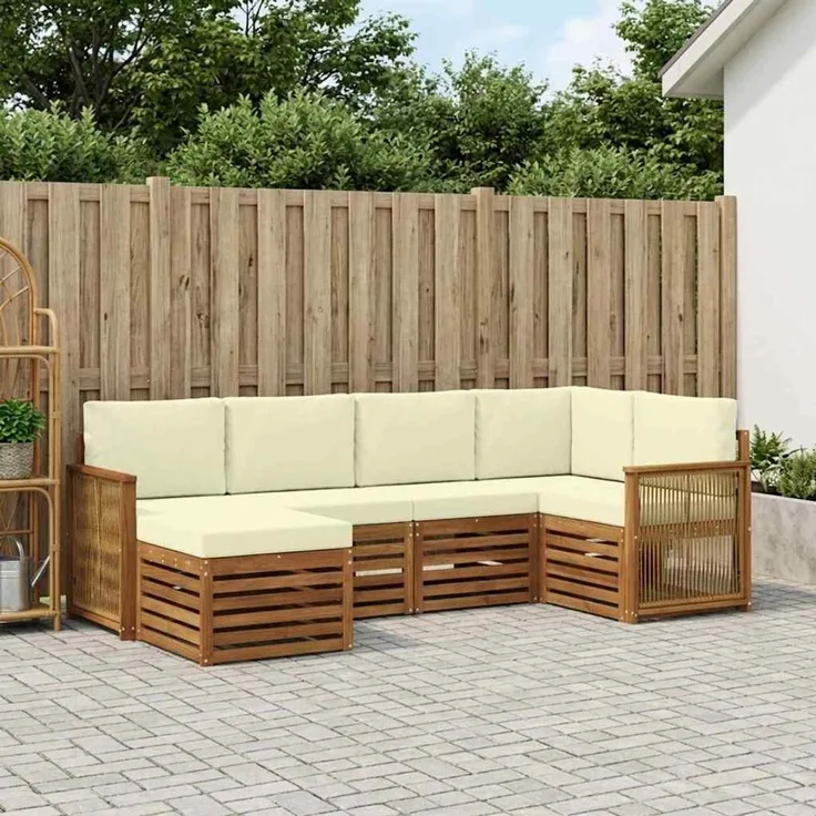 vidaXL Outdoor-Sofagarnitur 6 stk. 5-Sitzer Natur und Creme 3384566