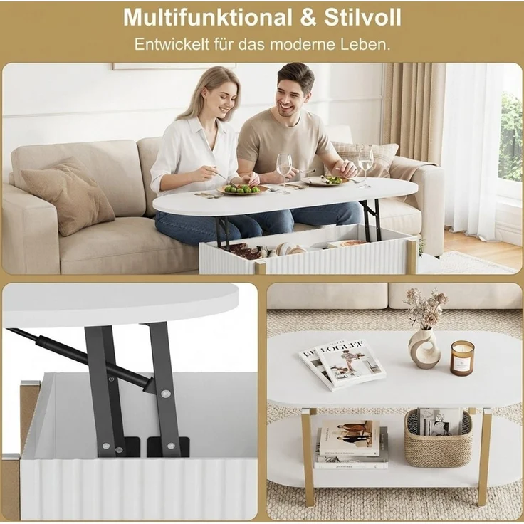 PXloue Couchtisch Schreibtisch höhenverstellbar stapelbarer Sofatisch, mit Bodenschutz (Höhenverstellbarer Wohnzimmertisch), Ausziehbarer Wohnzimmertisch Sofatisch 106x(50-63)x38 cm – Bild 3