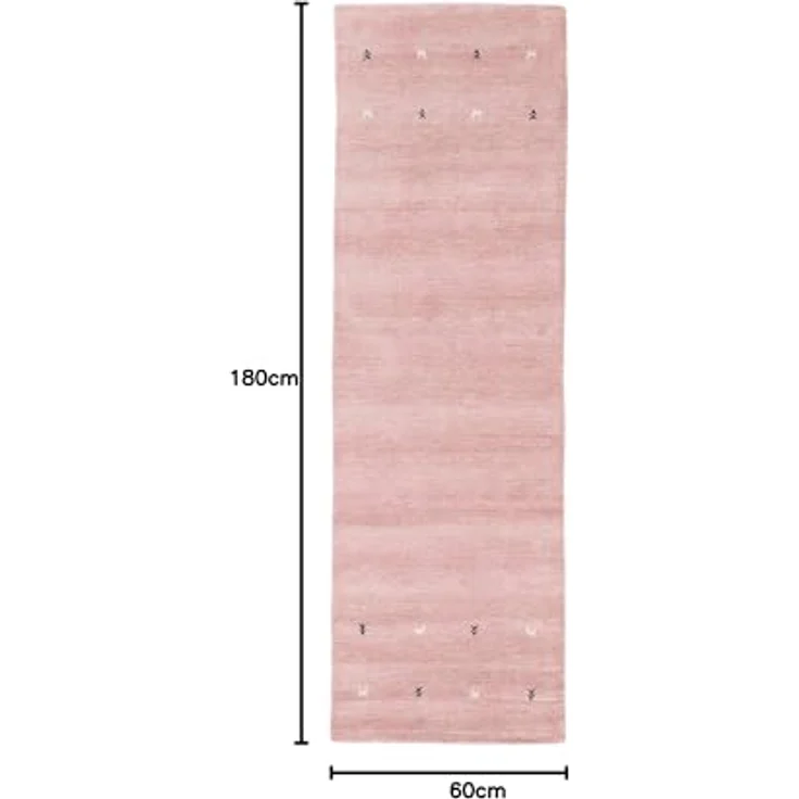 carpetfine 'Gabbeh Uni' Wollteppich, reine Wolle, Rosa, 60x180 cm – Bild 3