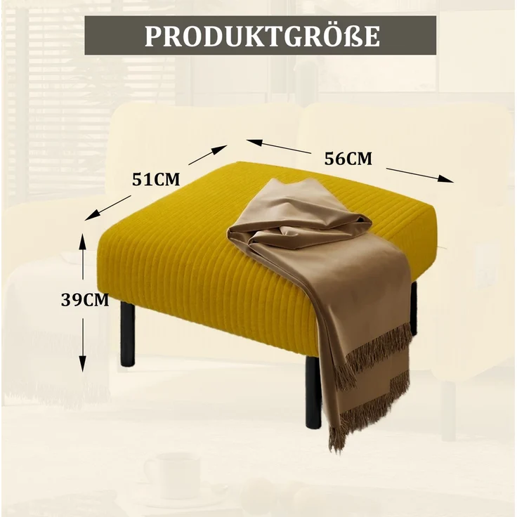 DESVIAE Hocker gepolstert mit Metallgestell 56x51x39 cm Cordstoff Gelb – Bild 10