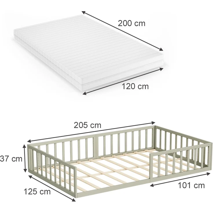 Bodenbett aus Metall Minno Greige 120x200 mit Matratze Vitalispa – Bild 2