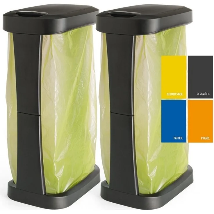 Hausfelder Müllsackständer 2er Set Müllsackständer bis 120l Schwarz, Made in Germany, mit Klapp- und Schwingdeckel, robuste Konstruktion – Bild 4