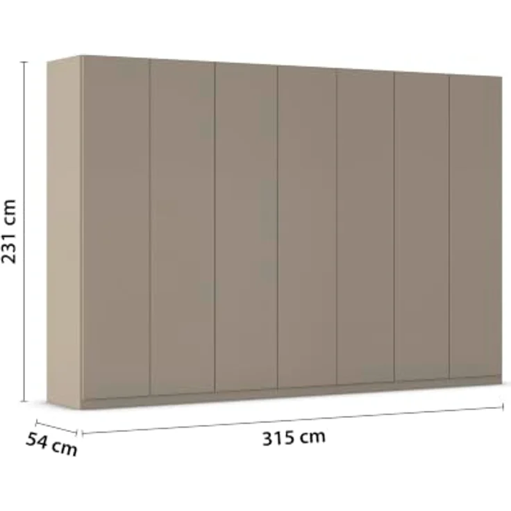 Rauch Möbel LUNIK, Kleiderschrank, Farbe Fango, Breite 315 cm | Schrank mit patentiertem Schnellmontagesystem, 7-türig, Push-to-open-Funktion, Zubehör Basic, für Schlafzimmer, Ankleide – Bild 3