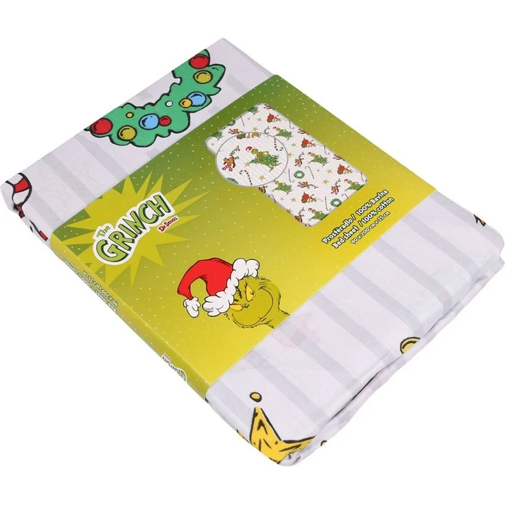 Sarcia. eu Spannbettlaken Grinch Weihnachts-Spannbettlaken Kinder, 100 % Baumwolle, 90x200+25 cm – Bild 3