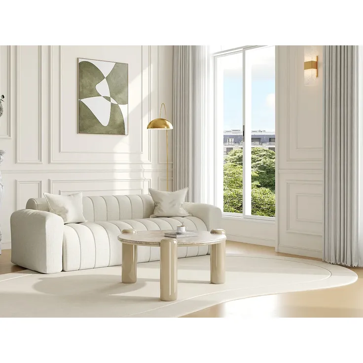 Vente-unique - NARODI Couchtisch Marmor Beige - B 90 cm x H 40 cm x L 90 cm