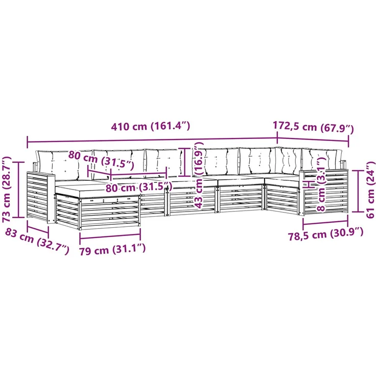 vidaXL Outdoor-Sofagarnitur 7 stk. 7-Sitzer Weiß und Anthrazit 3390852 – Bild 10
