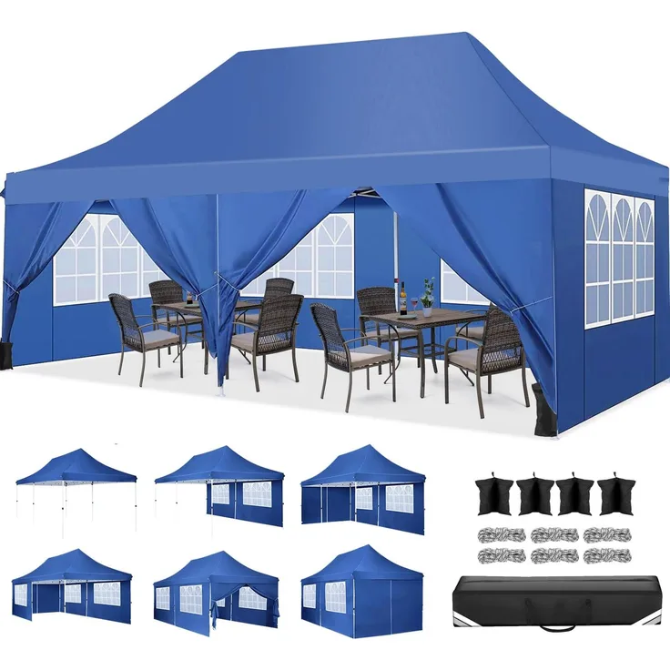 COBIZI Faltpavillon 3x6, Pavillon 3x6 m Wasserdicht Stabil Winterfest, Faltbar Partyzelt mit 6 Seitenwänden & 4 Sandsack Pop up Gartenpavillon Anti-UV für Hochzeiten, Freien, Lichtblau