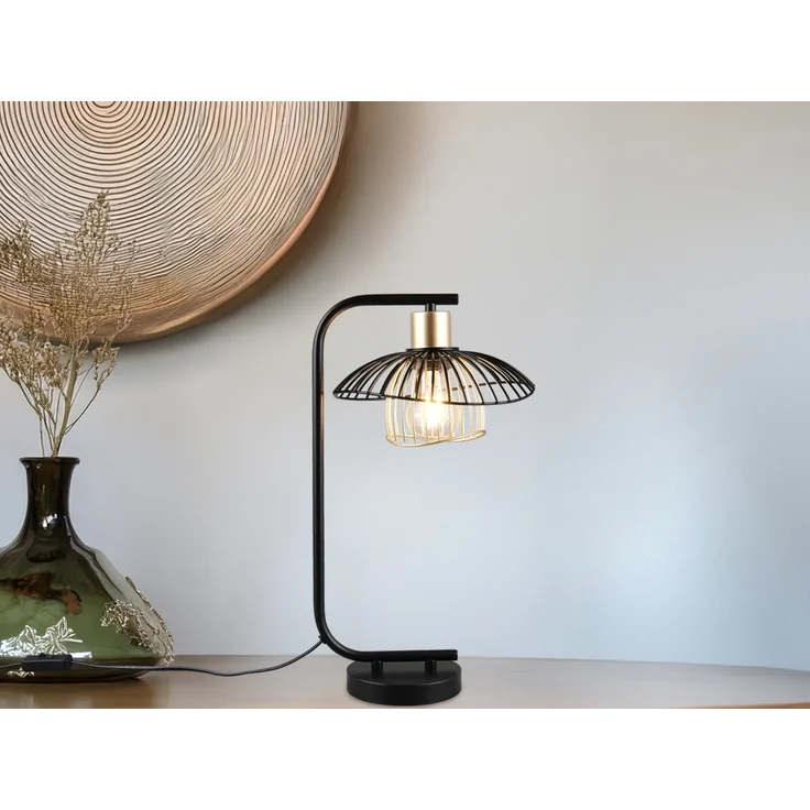 Große Tischleuchte LAURIS mit Gitter Lampenschirm Schwarz Gold, Höhe 44cm – Bild 7