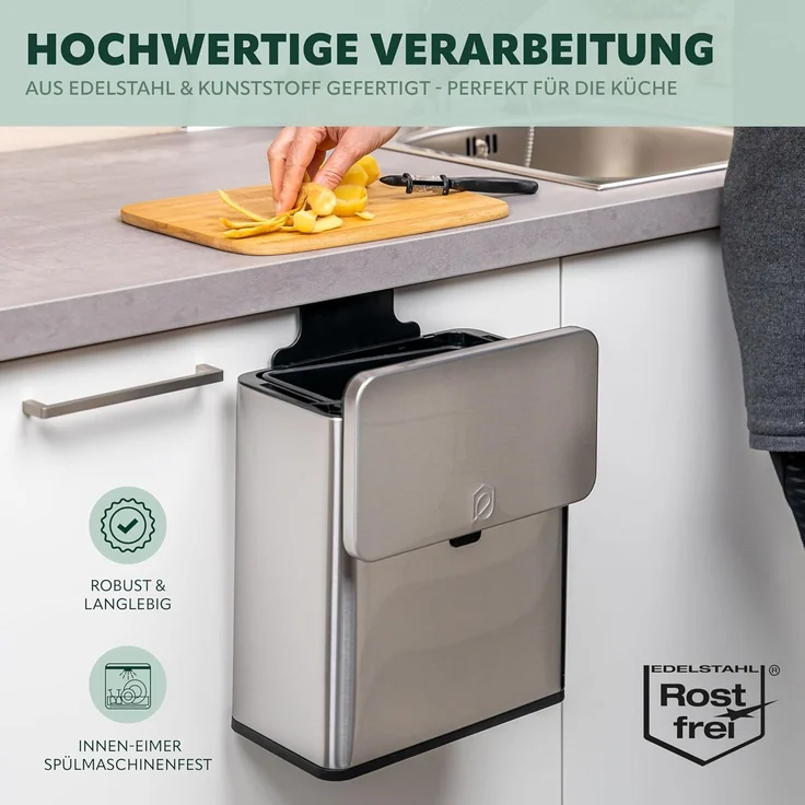 eluno Biomülleimer 6L mit Geruchsfilter, 3 Montagearten, Edelstahl – Bild 6