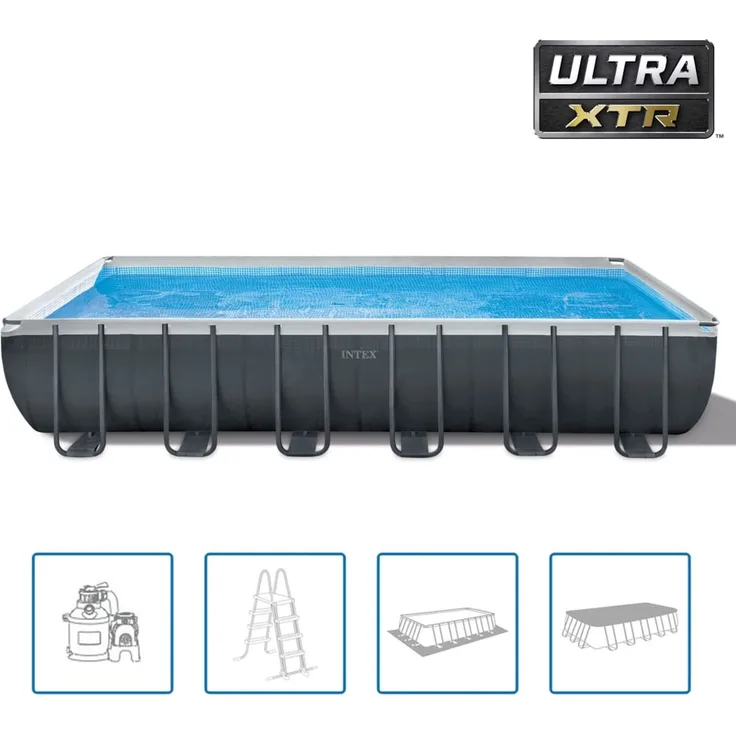 Intex 'Frame Swimming Pool Set Ultra Quadra XTR', anthrazit, 732 x 366 x 132 cm, inkl. Sandfilteranlage
