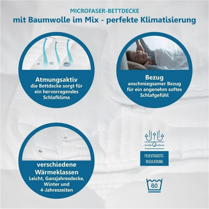 Beco Microfaserbettdecke Medibett Cotton Soft, Bettdecken für Sommer und Winter, Decke, Füllung: Polyester, Bezug: 80% Polyester, 20% Baumwolle, Bettdecke 135x200 cm, allergiker geeignet (Hausstauballerker) – Bild 3