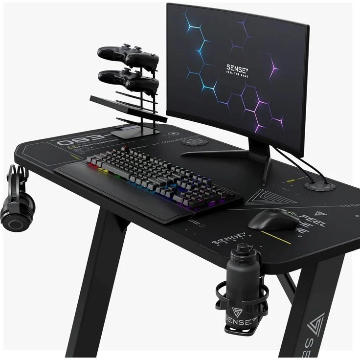 SENSE7 Schreibtisch Nomad Cybernetic, Gaming Tisch 120x60, PC Tisch mit Kopfhörerhaken, Getränkehalter, Controller Halter, Gaming Computertisch mit Kohlefaseroberfläche, Ergonomischer Gaming Desk – Bild 8