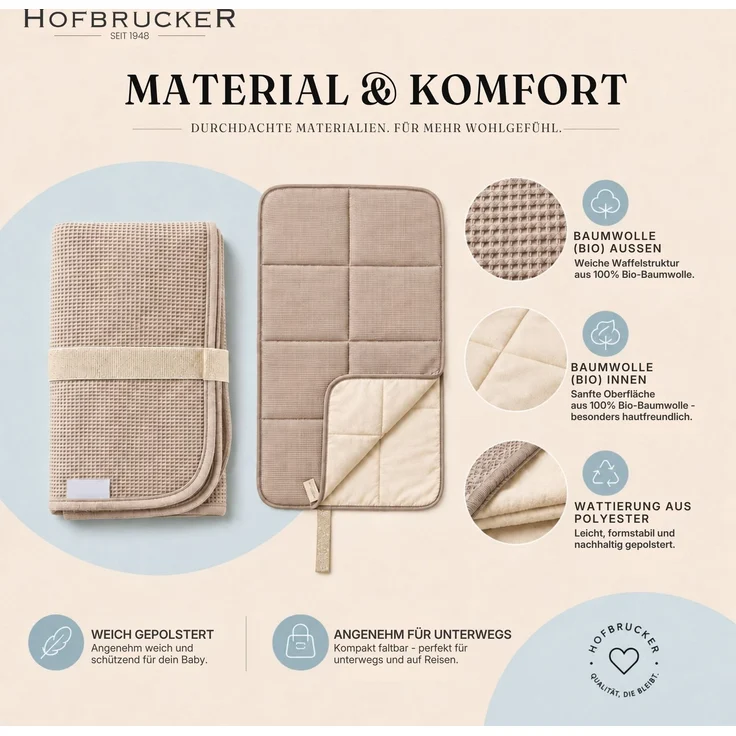 Hofbrucker® Windeltasche mit Wickelunterlage für unterwegs, faltbare Wickelclutch mit Organizer für Windeln & Feuchttücher, Abwischbar, Must Have für die Baby Erstausstattung (Taupe) – Bild 7