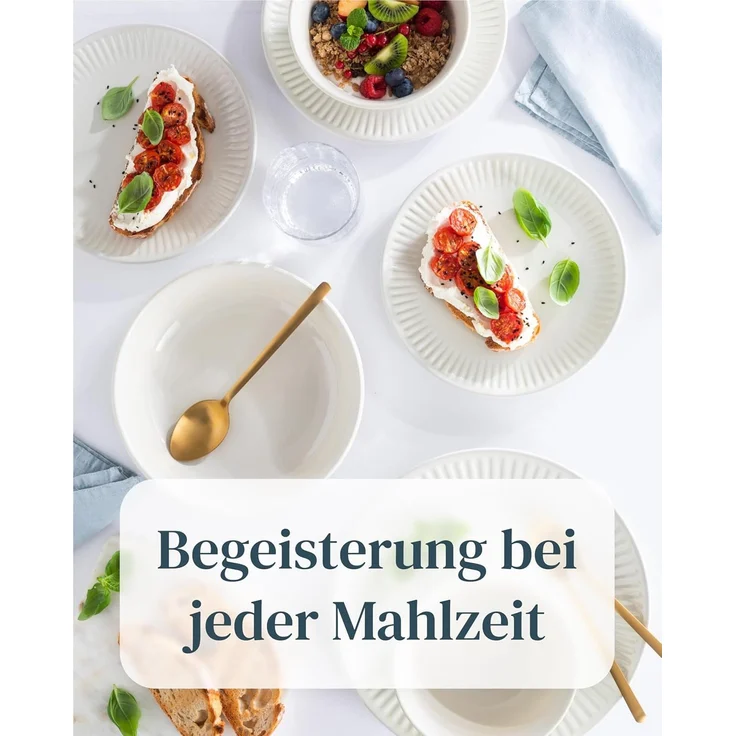 Steingut Geschirrset 6 Personen Hygge 24 tlg. TESTSIEGER, Traumhaftes Skandinavisches Steingut Geschirr Set, Schüssel- und Teller Set, Tafelservice 6 Personen, Geschirrsets Pure Living in Beige – Bild 4