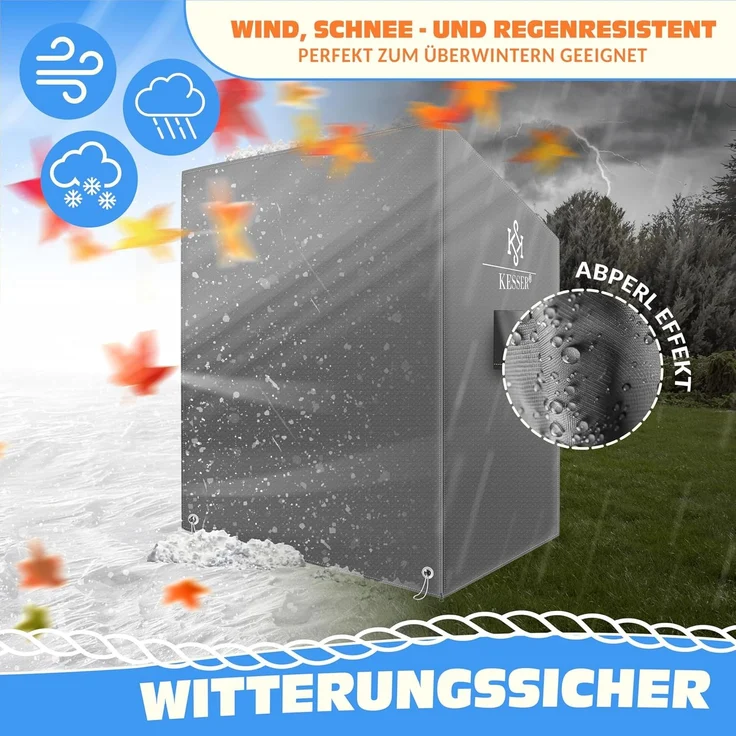 KESSER® Premium Strandkorb Schutzhülle mit Belüftungsöffnungen, Strandkorbhülle Wasserdicht, Winterfest UV-Beständiges, Schwerlast Reißfest 600D Oxford Gewebe Abdeckung (135x100x160/150cm) Grau, 120cm – Bild 3