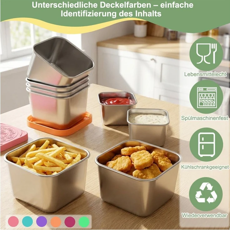 OSTWOLKE Aufbewahrungsdose Kleine Dosen mit Deckel Salat Dressing Container Edelstahl Snack Box (8 St), Auslaufsichere Mini Snackboxen, Joghurtbecher to Go, Klein Metalldosen – Bild 4