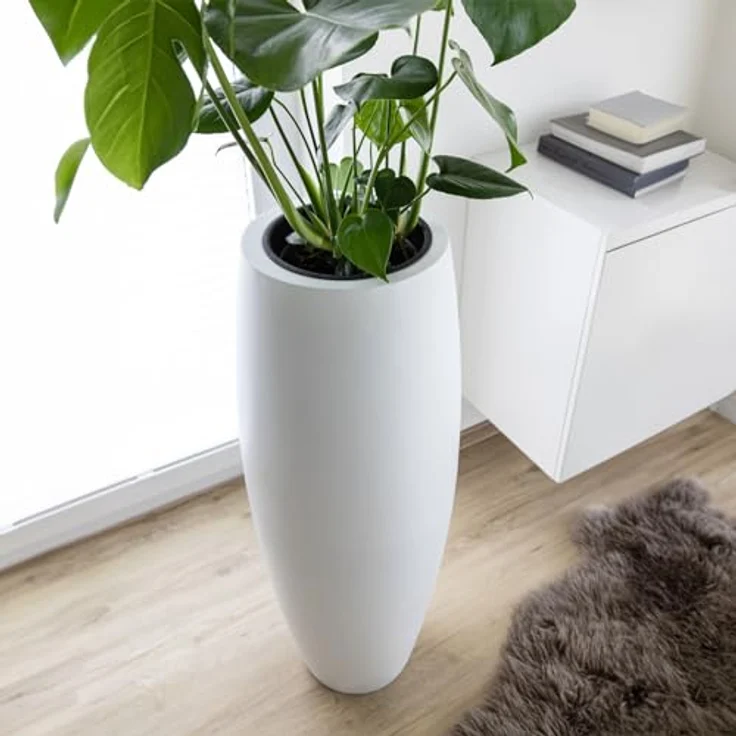 VIVANNO Bodenvase Exklusiver Pflanzkübel Fiberglas MAGNUM Weiß Matt 30x80 cm – Bild 4
