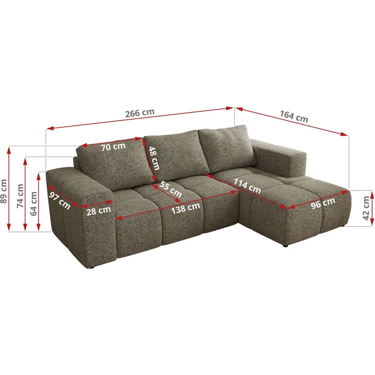 Ecksofa mit Schlaffunktion und Bettkasten, L-form Couch, lose Kissen, Polstersofa - MONIVA - Grau Struktur - linke Seite – Bild 7