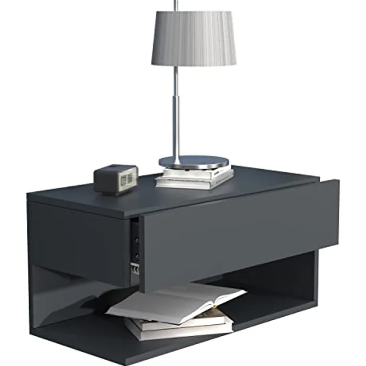 MID.YOU Nachtschrank Anthrazit, Holzwerkstoff mit 1 Schublade, 60x30x32 cm für das Schlafzimmer