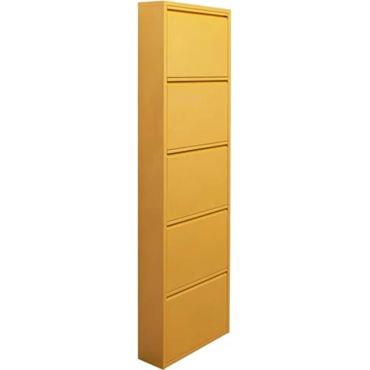 Kare Design Schuhschrank Caruso Gelb, Metall, mit 5 Klappen, Schuhablage für 10 Paar Schuhe, schmal, platzsparend, hoch, Schuhregal, Eingangsbereich, 170 x 50 x 15 cm (H/B/T), 88016 – Bild 7