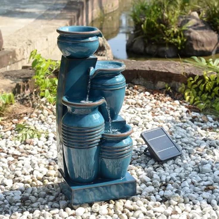 Teamson Home Gartenbrunnen Solarbrunnen in Schalenform Polyresin blau H73 cm – Bild 4
