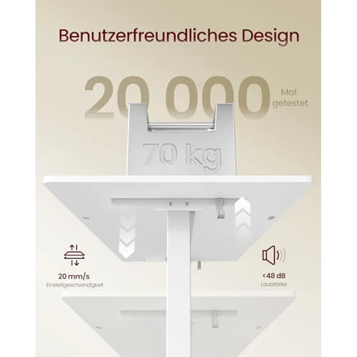 VASAGLE Höhenverstellbarer Schreibtisch, 160x80 cm, flexibel montierbarer Monitorständer, Schublade, USB-C-Anschluss, Erinnerung bei langem Sitzen, für Büro, wolkenweiß LSD156WB01 – Bild 7