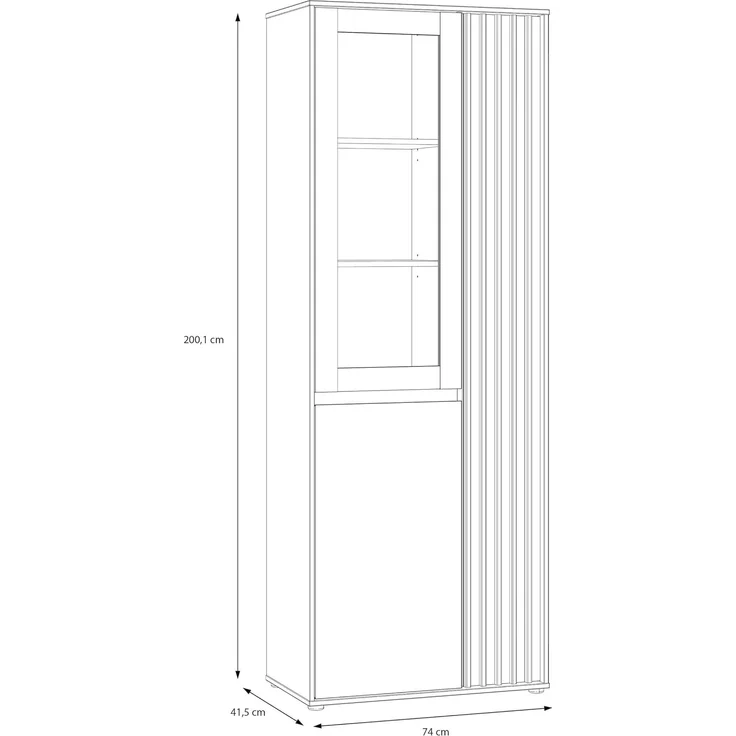 Forte ELISTON Vitrine 70 80, moderner Schrank mit Lamellendesign, 3-türig, Wohn-/Schlafzimmer, Mauvella Eiche Holzdekor|Kashmir Beige, 74 cm breit x 200,1 cm hoch x 41,5 cm tief – Bild 2