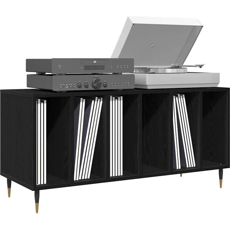 vidaXL Schallplattenschrank Schwarz Eichen-Optik 100 x 38 x 48 cm 862901 – Bild 2