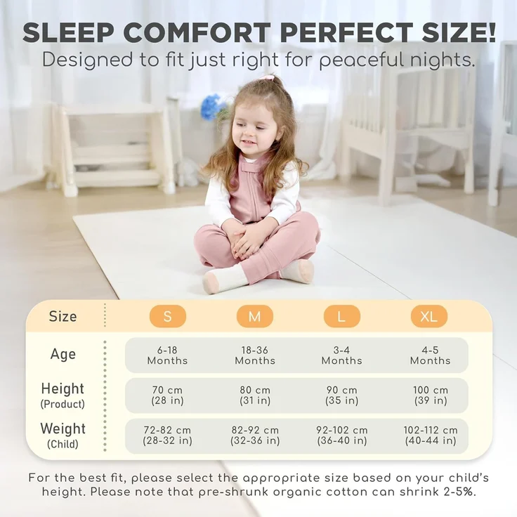 Mama Cheetah Baby Schlafsack mit Füße 0.5 TOG, Sommerschlafsack, Bio-Baumwolle Baby Schlafsäcke ohne Ärmeln Babyschlafsack mit Beinen für Säugling Kinder Junge Mädchen, 80cm (Baby Höhe 90-100cm) – Bild 7