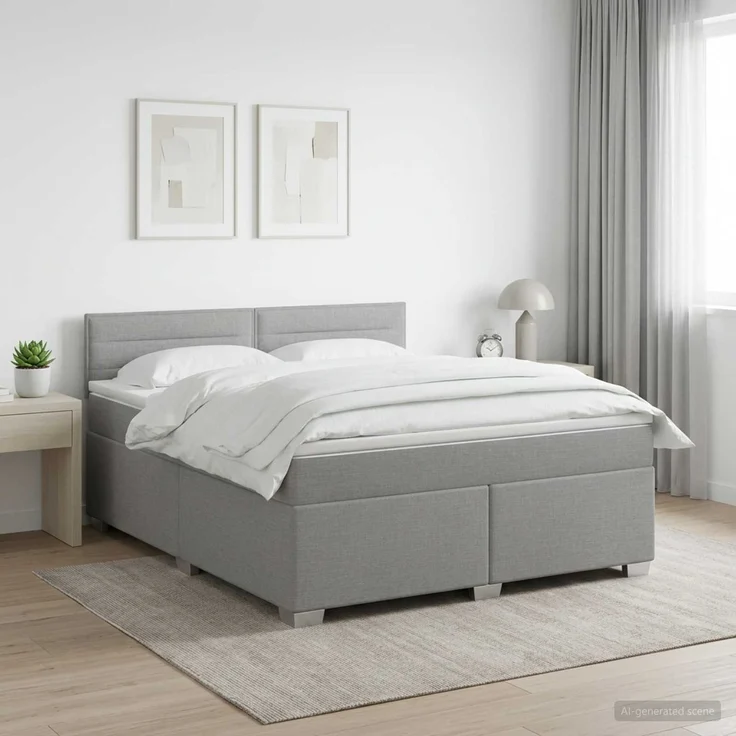 vidaXL Boxspringbett mit Matratze Hellgrau 140 x 200 cm Stoff 3450488 – Bild 1