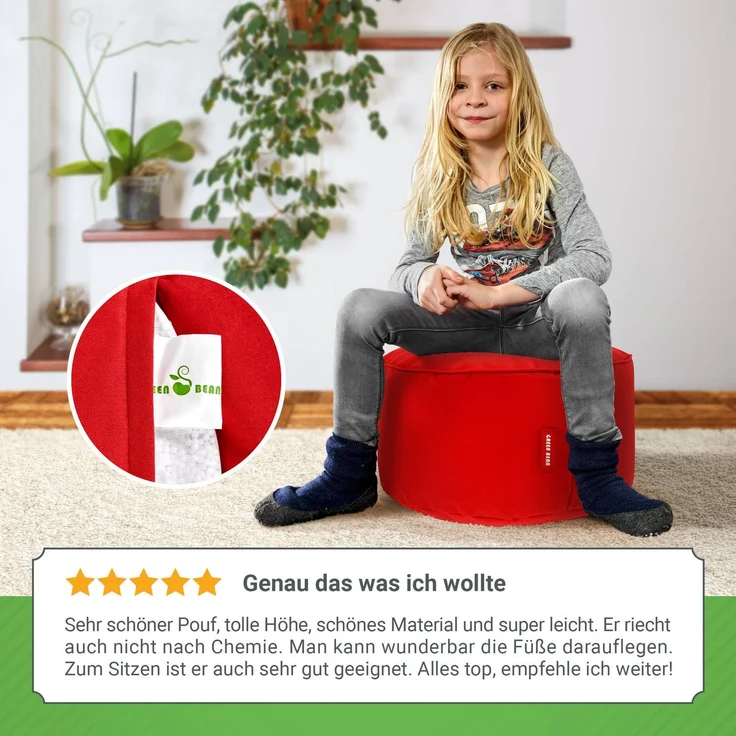 Green Bean® Sitzsack-Hocker 45x25cm mit EPS-Perlen Füllung - Sitz-Pouf für Sitzsäcke - Sitzhocker für Kinder und Erwachsene - Rot – Bild 3