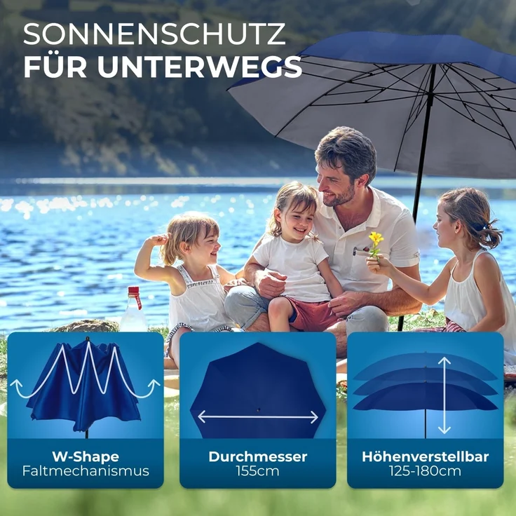 Styngard Sonnenschirm Reise Sonnenschirm Nizza, LxB: 180,00x155,00 cm, mit UV Schutz 50+ - Strandschirm Sonnenschirm Strand mit Abspannleinen – Bild 4